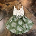 SheIn  Women’s Dress Romper White Lace Top Green Leaf Flowing Bottom Small (4) Photo 8