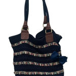 The Sak  Navy Cambria Crocheted Large
Double Strap Tote with Woven Ribbon Photo 0
