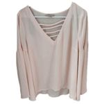 Belle Sky Belle & Sky NWT Women’s Pink Bell Sleeve Blouse Size L Photo 1