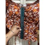 Madden NYC Floral Crop Top Long Chiffon Type Sleeves Ruched Smocked Tie Size L Orange Photo 4
