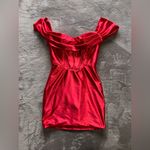 STACEES Red Hot Silky Formal Mini Dress Corset Off Shoulder Designer Sz 0 EUC Photo 3