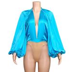 NEW THE DOLLS HOUSE Beaudelle Satin Bodysuit, Turquoise, XS Blue Photo 7