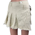 Cider  Women's Beige Cream Buckle Strap Pleated Frayed Mini A-Line Denim Skirt S Photo 0