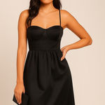 Future Collective Black Midi Dress Small NWT Bustier Satin‎ Smocked Back Photo 0