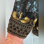 Vintage STENAY 100% Silk 80’s All Over Sequin Beaded Jacket Black Gold Size XL Photo 8