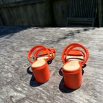 Schutz New Olly Mid Block Nappa Bright Orange Leather Sandal size 5.5 Photo 4