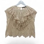 ZARA Lace Ruffle Top M Beige Cream Cropped Boho Prairie Cottagecore Romantic Photo 3