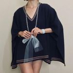 House of Harlow 1960 navy stripe accent plush poncho sweater Photo 1