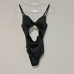 Shade & Shore  Ribbed Tie Front Cut Out One Piece Swimsuit Light‎ Lift Black 34C Photo 2