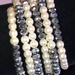 Elegant Faux Pearl and Dark Gray Black Beaded Boho Wrap Bracelet White Photo 0