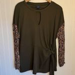 Daytrip Dusty Olive Floral Sleeve Side Tie Long Sleeve Women’s Size Medium Photo 1