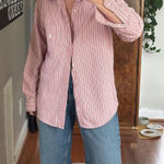Boutique Red and white pinstriped button down collared shirt  Photo 0