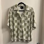 ONA Checker Terry Oversized Button Down Greyed Olive Small Green Photo 3