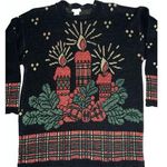 Holiday Time Christmas Knitted Sweater Black Candles Metallic Thread SZ Small Ugly Sweater Photo 0