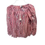Akemi + Kin Anthropologie Akemi + Kim Striped Embroidered Tassel Boho Blouse Size Medium Photo 1