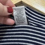 Bobeau  Navy White Striped Open Front Cardigan 1X Asymmetrical Hem Single Button Photo 4