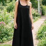 Eileen Fisher  Black 100% Organic Linen Sleeveless Midi Dress Minimalist MP Photo 0