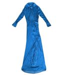 Free People  Women’s Aida Collared Long Sleeve Silky Cobalt Blue Shirt Maxi Dress Photo 13