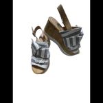 Nature Breeze  Size 6 Blue and White Woven Peep Toe Cork Wedge Sandals Photo 1