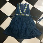 Banjanan Blue Diana Mini Dress Embroidered Floral Lace Ruffles Anthro Bohemian S Yellow Photo 4