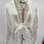 ZARA  Womens White Long sleeve 100% Linen Tie Front Crop Top Size Medium Photo 0