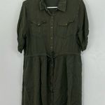 Paper Crane Large Green Short Sleeve Collared Button Down Shirt Dress w/Pockets Photo 2