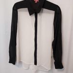 Bongo Sheer Black White Colorblock Long Sleeve Button Up Shirt Blouse Top Photo 0
