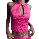 ZARA Halter Keyhole Satin Floral Jacquard Top Pink Women’s Size Large NWT Photo 1
