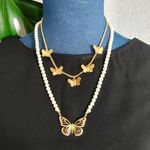 Gold & Pearls Butterfly Double Necklace Set Photo 0