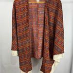 Aggie Colorful Southwest Patterned Open Fringe Sheer Cardigan Size Small Red Photo 1