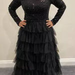 Mac Duggal Sequined Layered Tulle A-Line Cocktail Dress in Black Size US 6 Photo 0