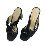 Adrienne Vittadini Annalee Sandals Sz 8.5 Black Slip On Open Toe Block Heel Photo 2