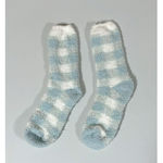 Blue White Pastel Plaid Checkered Plush Fuzzy Winter Socks Hosiery ❄️ Photo 2