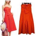 Anthropologie Postmark  Orange Eyelet Jumpsuit Bow Cropped Wide Leg Size 10 Photo 1