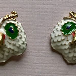 Red Queen Hoot White Teal Gold Owl Earrings Photo 0