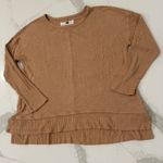cupio High Low Crewneck Sweater Ribbed Sleeves/Hemline Womens Large Tan Cozycore Photo 1