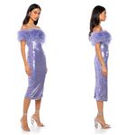 Akira  Lavender Sequin Feather Off Shoulder Bardot Midi Dress Size XL Photo 2