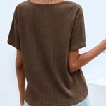SheIn Waffle Knit V Neck Solid Tee Photo 1