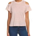 Rebecca Taylor Cold Shoulder Flutter Sleeve Linen Top Light Pink Sz Medium Photo 0