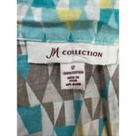 JM Collection Tunic 12 Geometric Print Blue Yellow Beaded Cotton Slit Pullover Photo 9