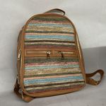 Tommy Bahama NEW NWT Straw-Striped Backpack MULTI COLOR Brown Pink Zip Around Photo 2
