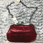 EXPRESS NWT Ruby Red Glitter Gunmetal Clutch Crossbody Evening Purse Handbag Photo 2