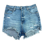 We The Free People Women's High Rise Denim Shorts Distressed Button Fly Size 32 Photo 0