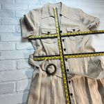 Charter Club Shirt Dress 12 Beige 100% Linen Midi Button Up Belted Short Sleeve Photo 1