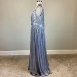 XScape Sleeveless V-Neck Metallic A-Line Long Evening Gown Purple Size 14W Dress Photo 4