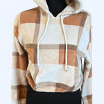 Soft warm cream and brown plaid cropped hoodie Size Small Photo 0