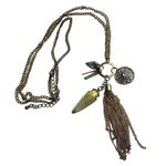 None Vintage Charm Long Gold Tone Necklace Metal Tassels Pendant Charms u Photo 0