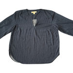 Michael Kors  Women's XL TG Blue Chain Print Tie Sleeve V Neck Blouse Top Photo 0