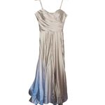 La Femme Pleated Bodice Strapless Silver Satin High Slit Gown Dress size 12 Photo 3