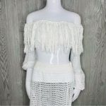 Vnvne white fringe cropped mesh top shirt with matching long fringe skirt med co Photo 1
